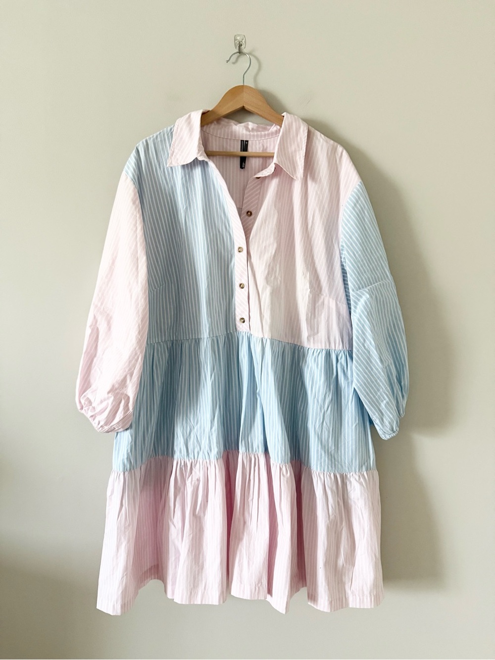 Anthropologie The Bettina Blue Pink White Mix Stripe Long Sleeve Shirt Dress 2X - Picture 2 of 6